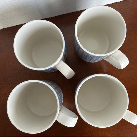 ROYAL DOULTON Studio Provence Bleu Plaid Coffee Tea Mugs Set of 4 - Picture 3 of 13